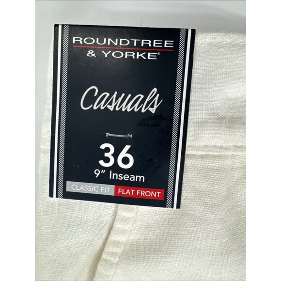 Roundtree Yorke Shorts Mens 36 White Linen Blend Elastic Waist Flat Chino NEW - Picture 3 of 6